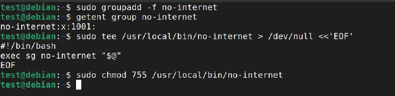Creating the ’no-internet’ group and verifying its GID