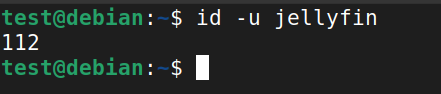 Checking the numeric UID of the jellyfin service user