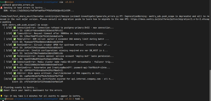 Generating 10 realistic DevOps errors for Sentry