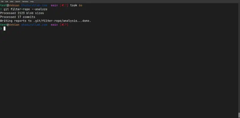 filter-repo &ndash;analyze processes all blobs and commits, writing reports to .git/filter-repo/analysis/