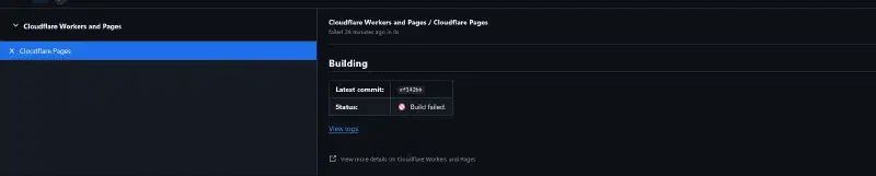 GitHub showing the Cloudflare Workers and Pages integration reporting &ldquo;Build failed&rdquo; for commit ef142bb