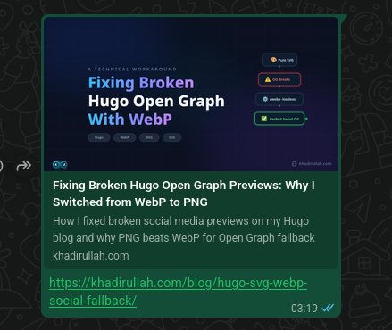 WhatsApp chat showing the blog preview with WebP fallback